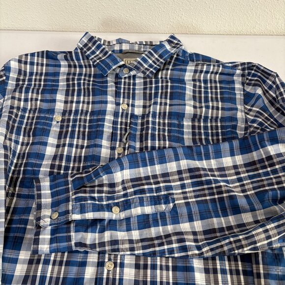 LL Bean Button Up Shirt Mens XL Blue Plaid Mesh Fishing Shirt Outdoors 509459 - Picture 7 of 12